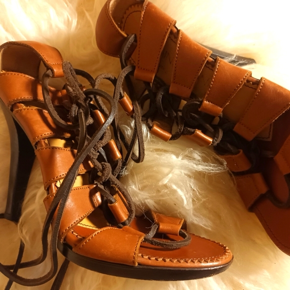 YSL Tom Ford Gladiator High Heel Sandal Brown Leather 2002 Collection Sz 38 - Picture 2 of 5